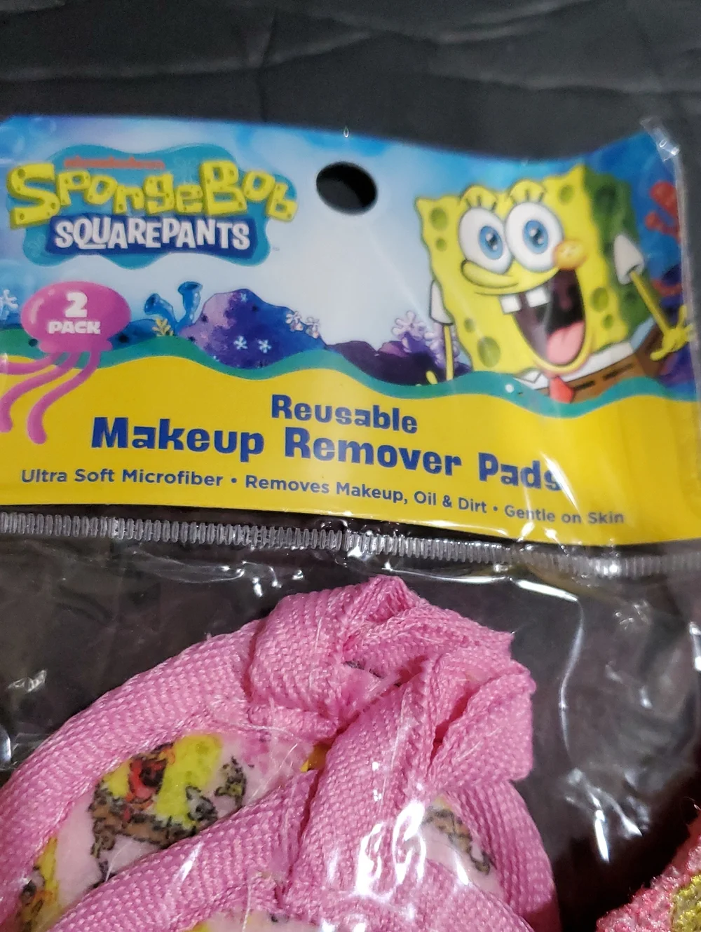Nickelodeon's Spongebob squarepants exfoliating gloves and reusable makeup pads